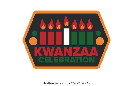 Kwanzaa Happy Celebration. African and African-American culture holiday. Seven days festival, celebrate annual from December 26 to January 1. Black history. Poster, card, banner and background. Vector