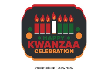 Kwanzaa Happy Celebration. African and African-American culture holiday. Seven days festival, celebrate annual from December 26 to January 1. Black history. Poster, card, banner and background. Vector