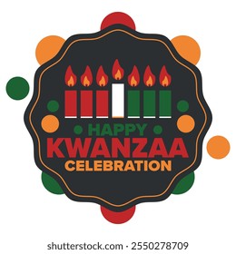 Kwanzaa Happy Celebration. African and African-American culture holiday. Seven days festival, celebrate annual from December 26 to January 1. Black history. Poster, card, banner and background. Vector