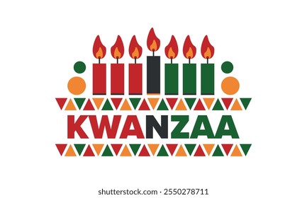 Kwanzaa Happy Celebration. African and African-American culture holiday. Seven days festival, celebrate annual from December 26 to January 1. Black history. Poster, card, banner and background. Vector