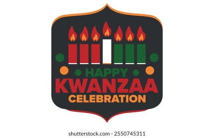 Kwanzaa Happy Celebration. African and African-American culture holiday. Seven days festival, celebrate annual from December 26 to January 1. Black history. Poster