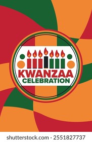 Kwanzaa Happy Celebration. African and African-American culture holiday. Seven days festival, celebrate annual from December 26 to January 1. Black history. Poster, card, banner and background. Vector