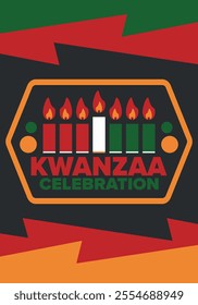 Kwanzaa Happy Celebration. African and African-American culture holiday. Seven days festival, celebrate annual from December 26 to January 1. Black history. Poster, card, banner and background. Vector