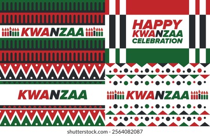 Kwanzaa Happy Celebration. African and African-American culture holiday. Seven days festival, celebrate annual from December 26 to January 1. Black history. Poster, card, banner and background. Vector