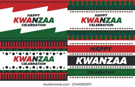 Kwanzaa Happy Celebration. African and African-American culture holiday. Seven days festival, celebrate annual from December 26 to January 1. Black history. Poster, card, banner and background. Vector