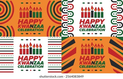 Kwanzaa Happy Celebration. African and African-American culture holiday. Seven days festival, celebrate annual from December 26 to January 1. Black history. Poster, card, banner and background. Vector