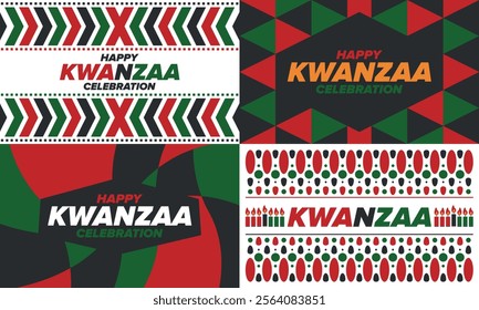 Kwanzaa Happy Celebration. African and African-American culture holiday. Seven days festival, celebrate annual from December 26 to January 1. Black history. Poster, card, banner and background. Vector