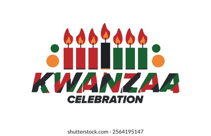 Kwanzaa Happy Celebration. African and African-American culture holiday. Seven days festival, celebrate annual from December 26 to January 1. Black history. Poster, card, banner and background. Vector