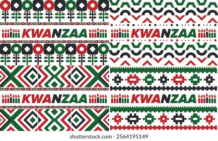 Kwanzaa Happy Celebration. African and African-American culture holiday. Seven days festival, celebrate annual from December 26 to January 1. Black history. Poster, card, banner and background. Vector