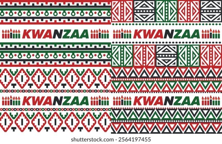 Kwanzaa Happy Celebration. African and African-American culture holiday. Seven days festival, celebrate annual from December 26 to January 1. Black history. Poster, card, banner and background. Vector