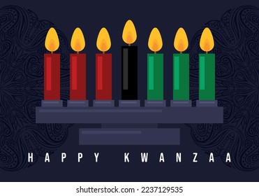 Kwanzaa holiday red, green, black candles. Holiday celebration. African design