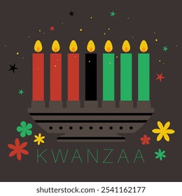 Kwanzaa holiday red, green, black candles. Holiday celebration. African design