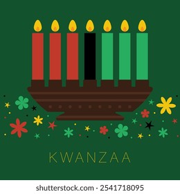 Kwanzaa holiday red, green, black candles. Holiday celebration. African design