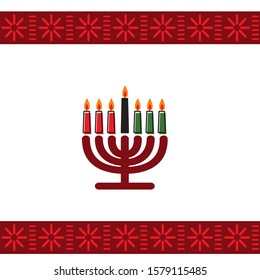 Kwanzaa holidays vector illustration. Greeting card with kinara and traditional colored candles