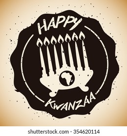 Kwanzaa kinara with Africa map and greeting message.