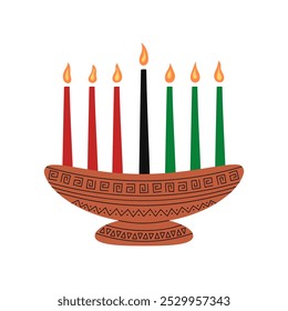 Kwanzaa kinara African holiday symbol isolated. Seven candles in candle holder. Africa ornament decor. Vector illustration