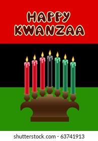 kwanzaa kinara with The Black Liberation Flag as backdrop