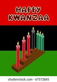 kwanzaa kinara with The Black Liberation Flag as backdrop