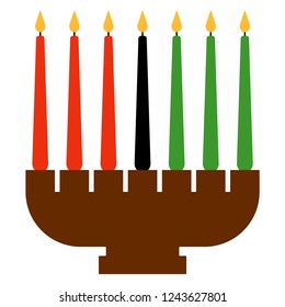 Kwanzaa Kinara - Candleholder called kinara and seven candles called mishumaa saba for Kwanzaa