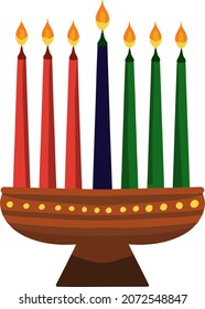 Kwanzaa Kinara y siete velas llamadas mishumaa saba por Kwanzaa. Ilustración vectorial.