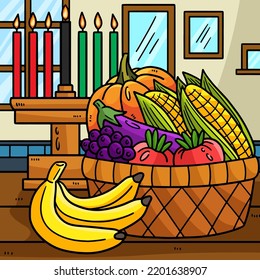 Kwanzaa Mazao and Kinara Colored Cartoon 