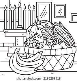 Kwanzaa Mazao and Kinara Coloring Page for Kids