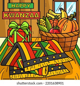 Kwanzaa Mazao And Tablecloth Colored Cartoon