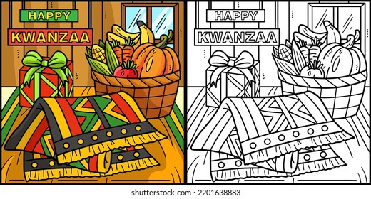 Kwanzaa Mazao And Tablecloth Coloring Illustration