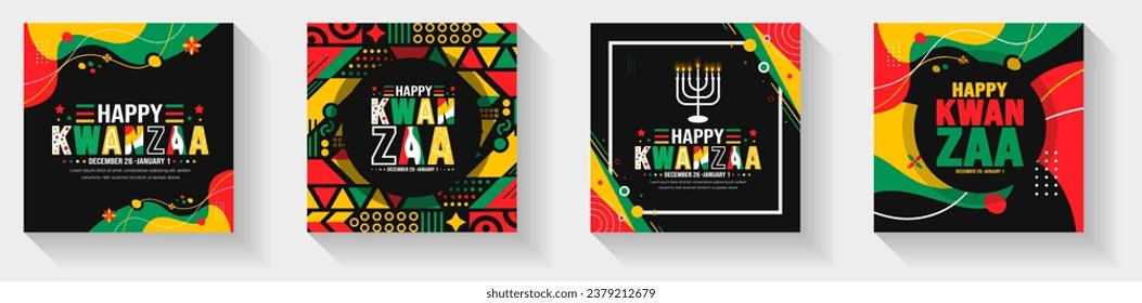 Kwanzaa ‍ la plantilla de diseño de pancartas en medios sociales usa el fondo, pancarta, cartel, tarjeta y plantilla de diseño de afiches con inscripción de texto y color estándar. vector.