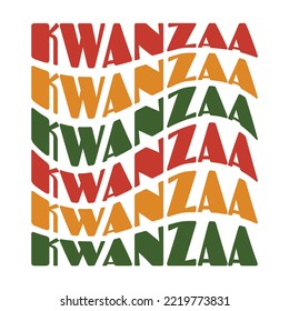 Kwanzaa - modern trendy retro wave colorful lettering. Happy Kwanzaa typography for greeting card, flyer, invitation, poster, banner design. Vector illustration with text isolated on white