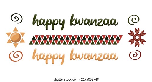 Kwanzaa Party Celebration Decor Elements. African Ornament, Geometrical, Sun, Ethnical, Traditional Ornamental. Greeting Card Design. For Poters, Flyers, Web Designs.