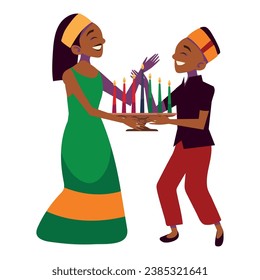 kwanzaa people with kinara illustration design