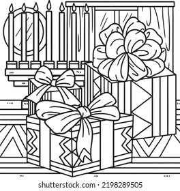 Kwanzaa Presents and Kinara Coloring Page for Kids