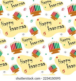 Kwanzaa seamless pattern. Abstract background texture with candlestick and Happy Kwanzaa inscription