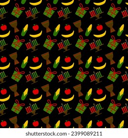 Kwanzaa seamless pattern. African American holiday vector background. Perfect for wrapping paper, textile, fabric, scrapbooking, etc