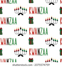 Kwanzaa. Seamless pattern with kinaras. African American holidays. Print for textile, wallpaper, covers, surface. Retro stylization. For fashion fabric. 