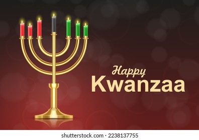 Kwanzaa seven candles in candle holder. African holiday symbol. EPS10 vector