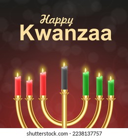 Kwanzaa seven candles in candle holder. African holiday symbol. EPS10 vector