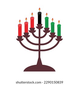 Kwanzaa seven candles in a candlestick. African and African-American culture holiday. Vector illustration.