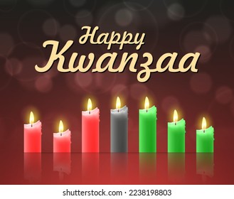 Kwanzaa seven candles on a dark background. African holiday symbol. EPS10 vector