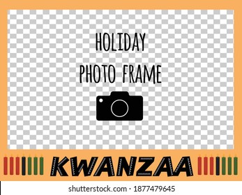 Kwanzaa traditional African American family celebration of African heritage and social history. Photo frame, greeting card with photo, flyer, banner template. Vector illustration isolated.