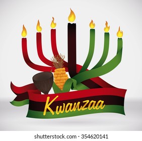 Kwanzaa traditional flag like kinara with crop and cup.