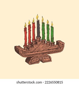 Kwanzaa vector background, hand drawn illustration of candles holder Kinara