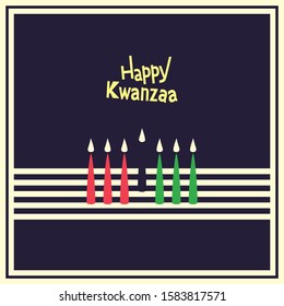 Kwanzaa Vector Greeting 012i - Tricolor Concept Poster Graphic of Seven candles on a glowing light yellow backlit stripes surface
