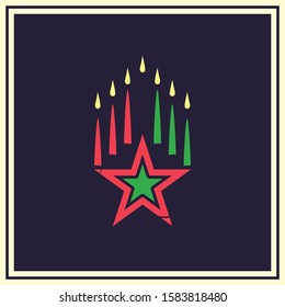 Kwanzaa Vector Greeting 014 - Tricolor Concept Icon Poster of Star with symbolic seven kinara candles on a dark empty background