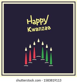 Kwanzaa Vector Greeting 015 - Concept Poster Graphic of Seven Red Green Tricolor Candles on a light yellow glowing Kinara Candlestand