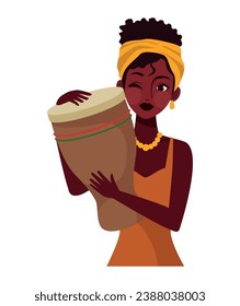 kwanzaa woman with djembe drum illustration