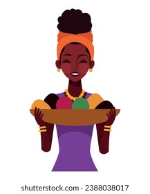 kwanzaa woman with fruits illustration