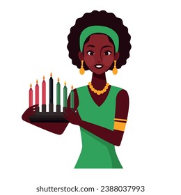 Kwanzaa-Frau, die Kinara-Illustration hält