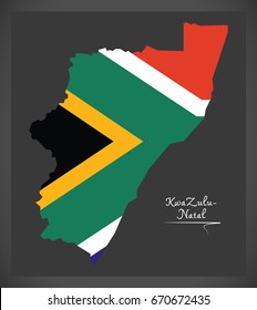 KwaZulu - Natal South Africa map with national flag illustration